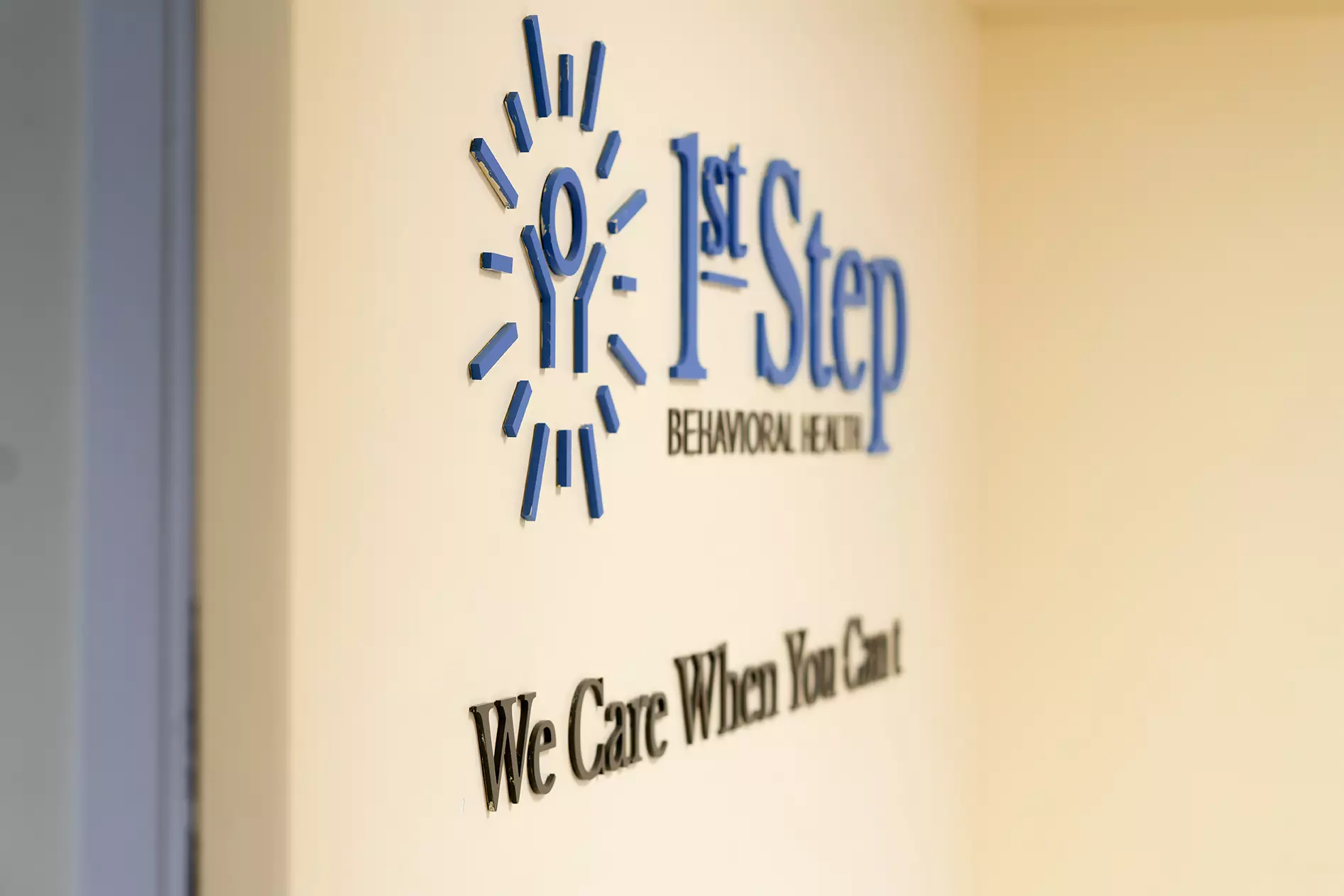 1st step logo on addiction treatment center wall
