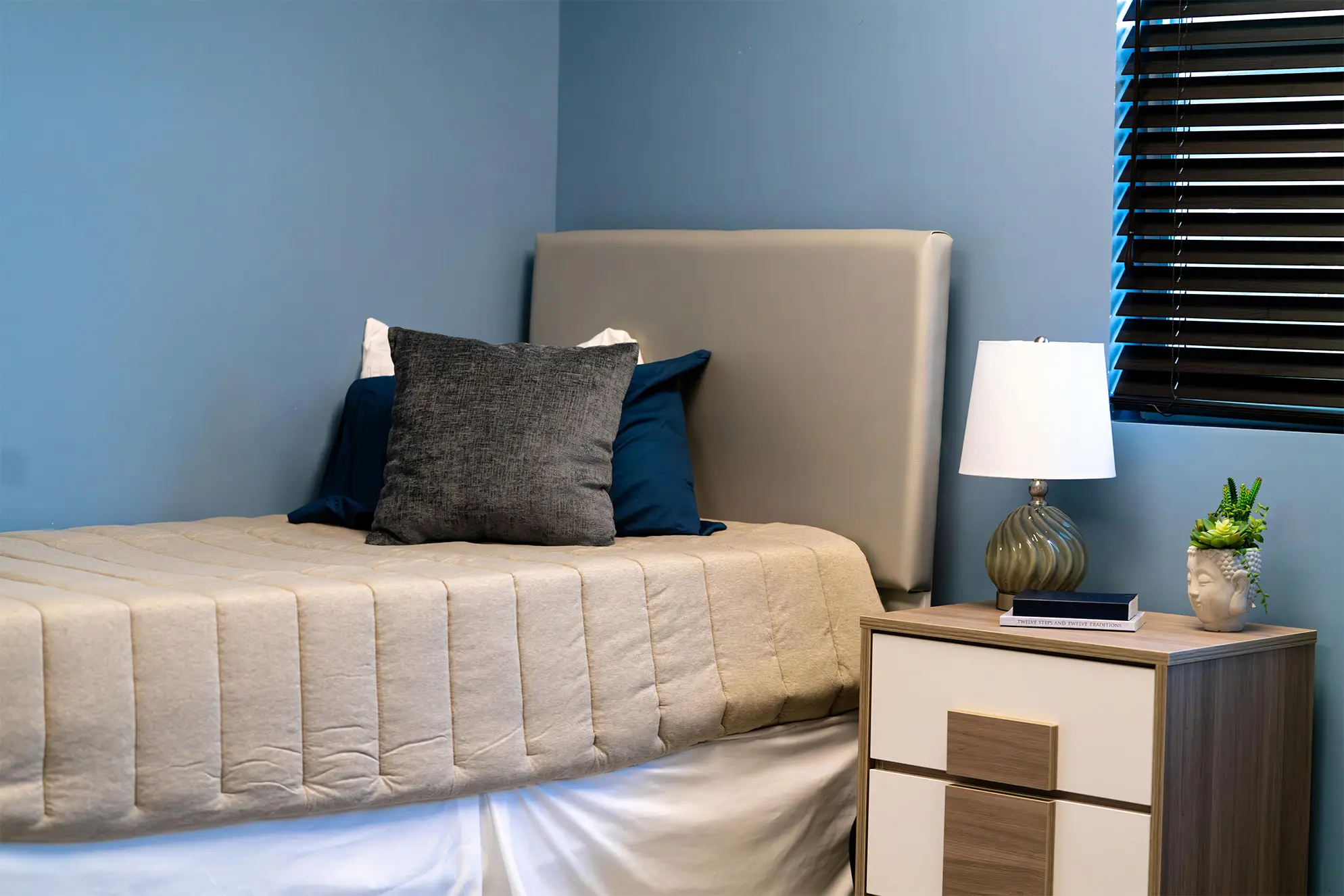 inpatient rehab bed next to nightstand